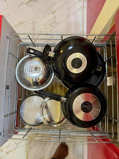 Kitchen drawer with pans and cookware